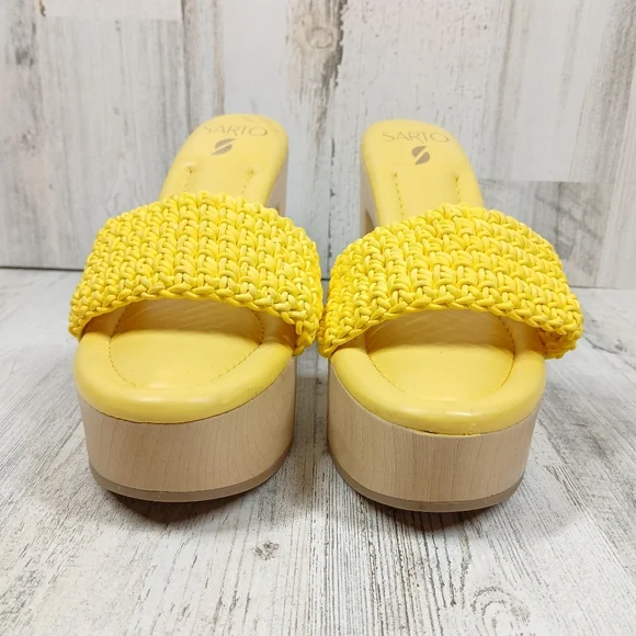 NEW Franco Sarto Yellow Woven Platform Wendy Clogs Retro Heeled Sandal #243 - Picture 4 of 11